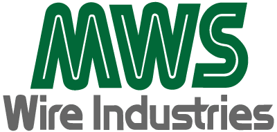 Logo of MWS Wire Industries, featuring green uppercase letters "MWS" above gray text that reads "Wire Industries.