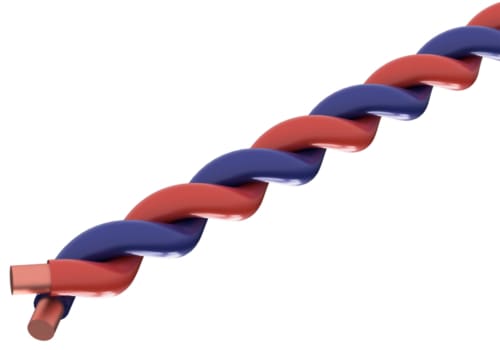 3d render of Twisted Magnet Wire with red and blue insulation