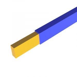A yellow rectangular prism partially slides into a blue rectangular prism, like intricate pieces in a puzzle, while round magnet wire coils gracefully nearby.